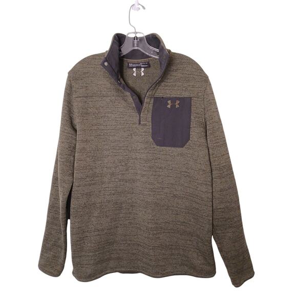 Under Armour ColdGear Mens Shirt Sz M Kaki Long Sleeve Fleece Inside Warm Loose - Picture 1 of 13